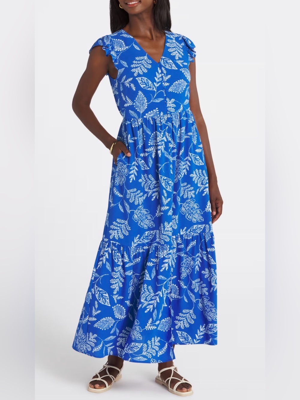 • MARKET & SPRUCE • Blue Rafa Flutter Sleeve Maxi Dress • Small